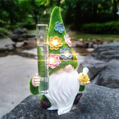Regenmeter Dwerg - Tuinmeter Standbeeld - Neerslag Meten - Zonnelamp - 12 cm - Kleurrijk