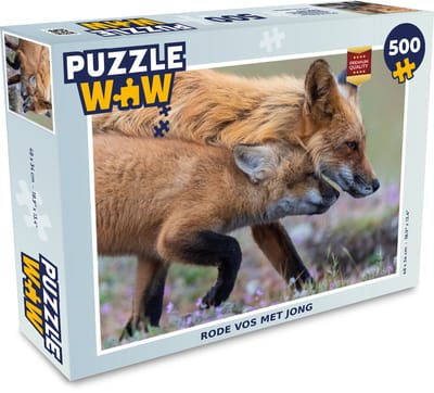 Puzzel Rode vos met jong - Legpuzzel - Puzzel 500 stukjes