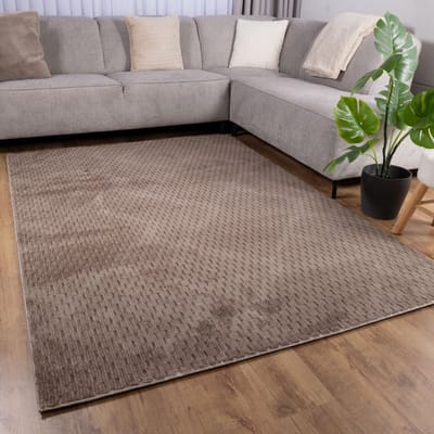 Bruin Tapijt Wasbaar Laagpolig Vloerkleed met Anti Slip Koho Modula Wasbaar op 30° - 70x150cm- Modern - Woonkamer - Salon - Slaapkamer - Eetkamer