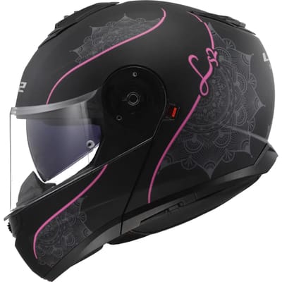 LS2 FF908 Strobe II Lux Mat Zwart Roze 06 Systeemhelm - Helm