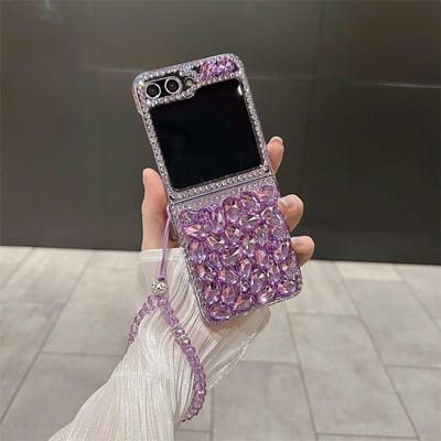 Luxe Bling Strass Paarse Kristal Telefoonhoesje Voor Samsung Galaxy Z Flip 6 5 4 3 Mode Waterdruppel Diamant Heldere PC Cover For Z Flip 4