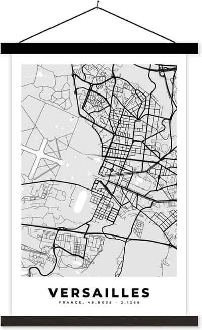 Posterhanger incl. Poster 40x60 cm - Schoolplaat - Stadskaart - Frankrijk - Kaart - Versailles - Plattegrond - Textielposter - Zwarte latten - Stadskaart