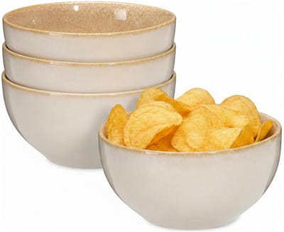 Excellent Houseware Snackschaaltjes Kenji - set van 4x - beige - 14 x 7 cm - keramiek - chips / nootjes - 580 ml