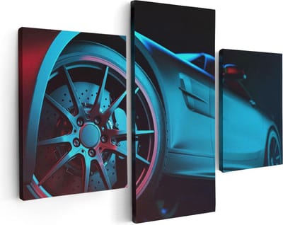 Artaza Canvas Schilderij Drieluik Moderne Sportwagen Auto  - 90x60 - Foto Op Canvas - Canvas Print