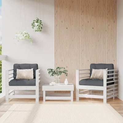 Tuinstoelen met kussens - Buitenfauteuils - Ontspannen buiten - Massief grenenhout - 2 stuks - Wit