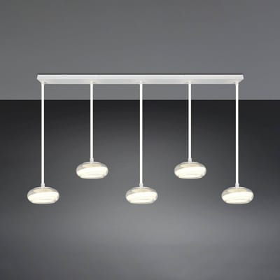 Trio Lighting LED hanglamp Tarsia, mat wit, lengte 161 cm, glas, 5-lamps.