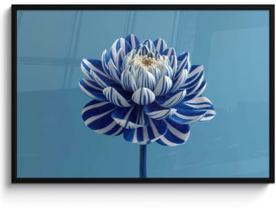 Poster in lijst - Fotolijst 120x80 cm - Posters - Bloem - Blauw - Bloemblaadjes - Streepjes - Posterlijst zwart - Decoratie - Wanddecoratie woonkamer - Muurdecoratie slaapkamer