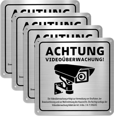 Bordjes voor videobewaking - 4 stuks - Aluminium 15 x 15 cm - Voor ongeoorloofd betreden en beveiliging