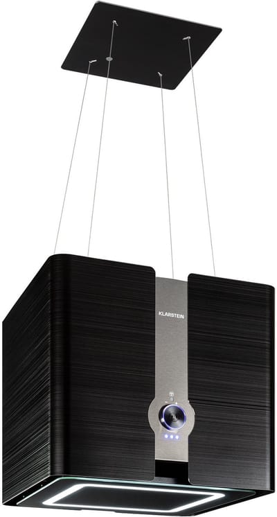Klarstein Futurelight Smart Afzuigkap vrijhangend - Afzuigkap recirculatie met 413m³/u afvoercapaciteit, Eilandkap recirculatie met LED-verlichting, Roestvrij staal, zwart