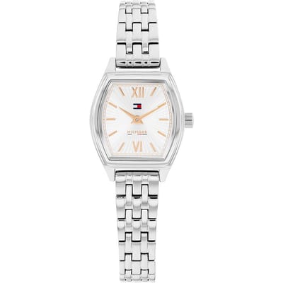 Tommy Hilfiger Horloge, Zilverkleurige Stalen Band, Witte Wijzerplaat, Stalen Kast, 21.5Mm x 22Mm, 3 Atm, 1782872