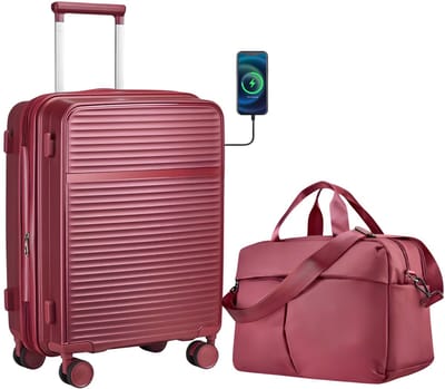 Handbagageset – Voor reizen en vakantie – PP hardside, duurzaam, uitbreidbare koffer met TSA-slot en stille spinnerwielen (ca. 51 cm) – Rood