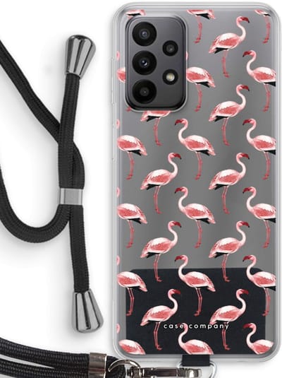 Case Company® - Hoesje met koord geschikt voor Samsung Galaxy A23 hoesje met Koord - Flamingo - Telefoonhoesje met Zwart Koord - Bescherming aan alle Kanten en Over de Schermrand