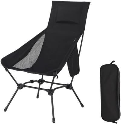 Ulisem - Campingstoel - Afneembare verstelbare poten - 2 hoogtestanden (74 en 90 cm) - Max 120 kg draagvermogen - Opvouwbaar en draagbaar - 600D Oxford - Antislip - Inclusief opbergtas en zijvak - Voor strand, reis en barbecue - Zwart(L)