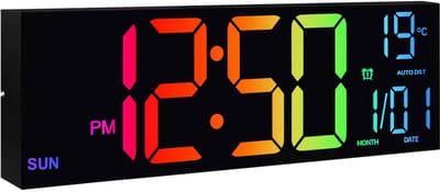 Casa Living Digitale Wandklok - 16 Inch LED Display - RGB Verlichting - Met Temperatuur & Afstandsbediening Voor Thuisgebruik