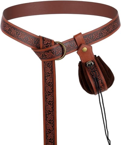 Medieval Viking Riem met Faux Leren Tas - Vintage Renaissance Heuptas, Retro Scandinavische Accessoires, 2 Stuks, Bruin, Perfect voor Kostuums en Feesten