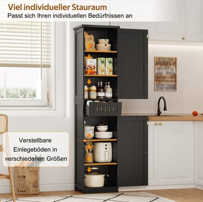 Wishdor - Keukenkast - 2 deuren en 1 lade - verstelbare legplanken - retro stijl - voor keuken en eetkamer - houtlook - zwart - 170 x 40 x 30 cm