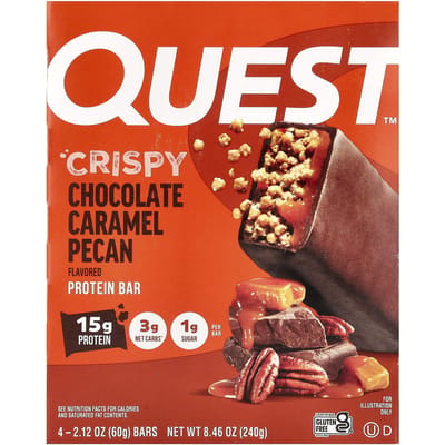 Quest Nutrition, Barre Protéinée Hero, Saveur Croustillante Chocolat Caramel Noix de Pécan, 4 Barres, 60g (2,12 oz) chaque