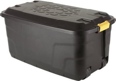 Zwarte opbergkist 145L met wielen en deksel | vergrendelbaar | Easy lock | 380KG+ Laadvermogen
