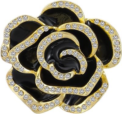 Oruola Broche met bloemenband, vintage elegante broche voor dames, broches en spelden voor dames, elegante kristallen broches, vintage rozen, bloemaccessoires, sieraden, zwart