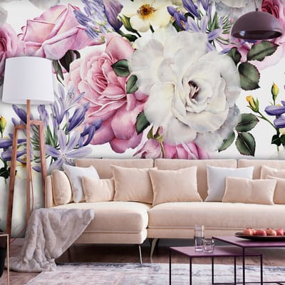 98cm X 70cm - Zelfklevend fotobehang -  Sentimentele Bloemen tuin  , Premium Print
