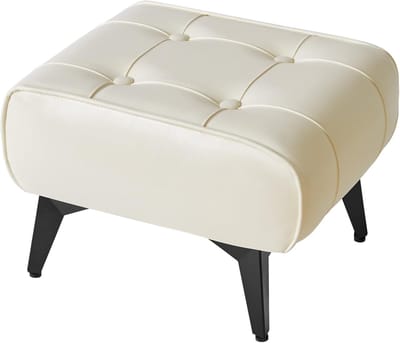 Moderne PU-Lederen Voetenbank van 10,2 cm Hoog met Gevoerd Kussen – Comfortabele Bankkruk voor Woonkamer, Slaapkamer en Entree, wit