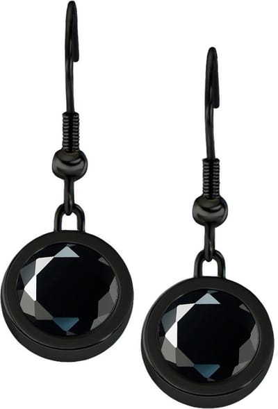 Quiges Dames Oorbellen Zwarte Oorhangers van RVS met Zwarte Zirkonia Mini Coins - ECOS290