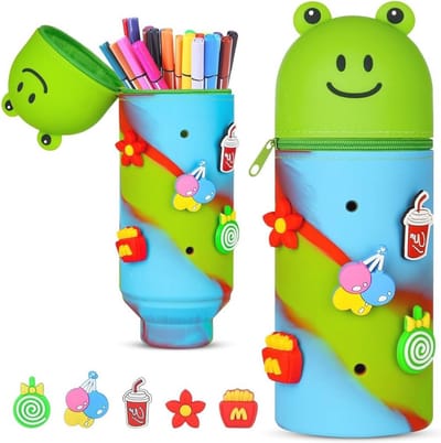 2-in-1 Siliconen Pennenetui – Telescopische Kawaii School Etui met Verticale Sluiting