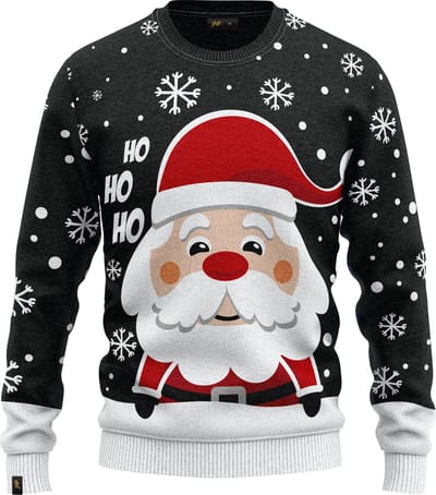 JAP Christmas Kersttrui voor kinderen (maat 98/104) - 100% Gerecycled - Kriebelt niet - Kerstcadeau - Foute Kersttrui jongens en meisjes (3/4 jaar) - Kerstman - Zwart