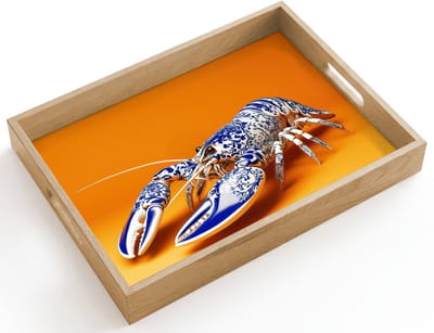 Dienblad hout 40x30 cm - Schootdienblad - Kreeft - Delftsblauw - Schild - Stoer - Oranje - Borrelplank rechthoek - Plateau dienbladen