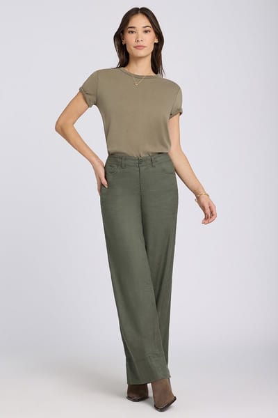 5 Pocket Wijde Pantalon In Stretch Linnen Met Super Hoge Taille