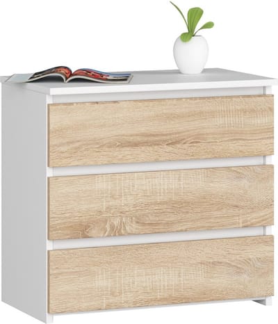 Nachtkastje CL3 met 3 Lades / AKORD Furniture Factory / Wit – Sonoma Eik / 60 x 57 x 35 cm