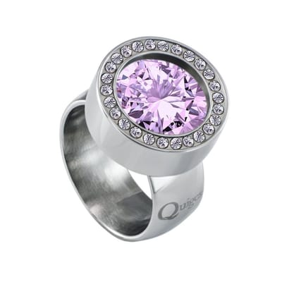 Quiges RVS Schroefsysteem Ring met Zirkonia Zilverkleurig Glans 16mm met Verwisselbare Zirkonia Paars 12mm Mini Munt