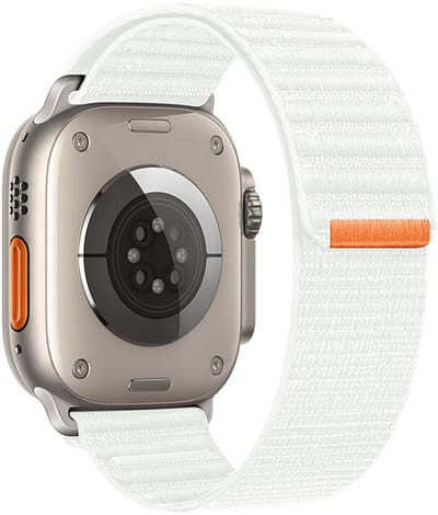 Stravo Nylon Wave Bandje met Klittenbandsluiting – Zacht & Ademend – Geschikt voor Apple Watch 42mm (Series 11/10), 41mm (Series 9/8/7), 40mm (Series 6/5/4, SE 3/2/1), 38mm (Series 3/2/1) – Wit