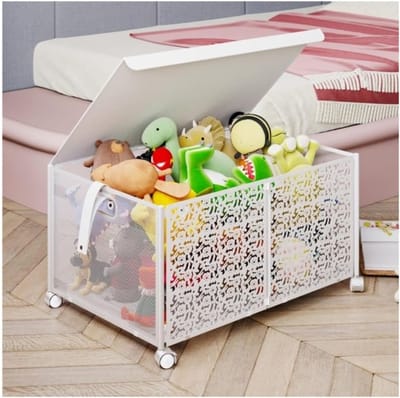 Speelgoedopberger - Opbergkist Deksel - Kinderkamer Organiseren - Extra Groot Metaal - 60x42x32cm - Wit