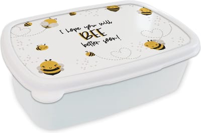 Broodtrommel Wit - Lunchbox - Brooddoos - Get well soon - Quote - Dieren - Bee - 18x12x6 cm - Volwassenen