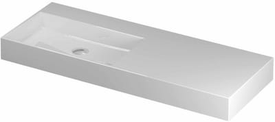 INK United Wastafel Porselein Links Zonder Kraangat incl. Porseleinen Click Plug en Verborgen Overloop Systeem - 1200x450x110 mm - Glans Wit