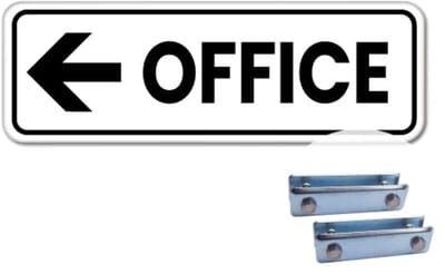 Bord Office pijl links - Weerbestendig Aluminium - 40x15 cm - Bevestiging: Met hekbeugels (voor spijlen- of gaashek)
