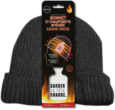 Sensly Verwarmde wintermuts - warmte-element - zwart - fleece - beanie volwassenen