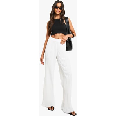 boohoo Dames Geplooide, wijde, getailleerde broek met brede pijpen | Ivory | Maat: 8