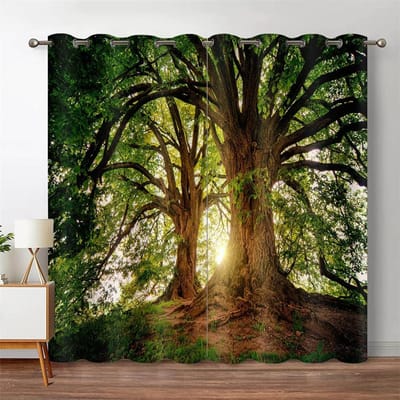 Bos Jungle Boom Natuurlijk Landschap Dunne Jaloezieën Gordijnen voor Woonkamer Keuken Slaapkamer Waterval 2 Stuks Decor W55 X H120cm X 2&HOOK