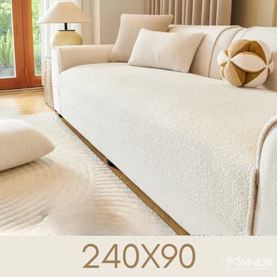 Teddy Bankhoes / Zetelovertrek – 4-Zits 240x90 - Crème – Pluche Sofa Protector – Zachte Teddy Plaid Beschermhoes voor Bank, Zetel & Salon - Bankhoezen, Bankbeschermer, Cover, Bankkleed, Zetelhoes - Tegen beschadigingen en vlekken