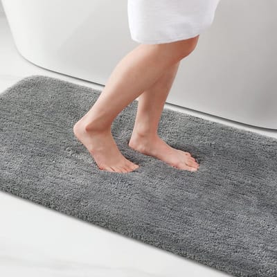 Zacht badkamertapijt - antislip en wasbaar - 1 stuk - grijs - microvezel - 60 x 90 cm