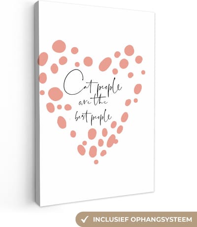 Canvas Schilderij Quotes - Cat people are the best people - Spreuken - Katten - 20x30 cm - Wanddecoratie