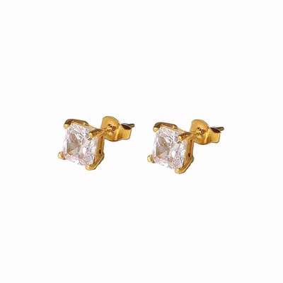 WeLoveSilver - oorstekers chirurgisch staal - goudkleurig vierkant kristal - 6mm