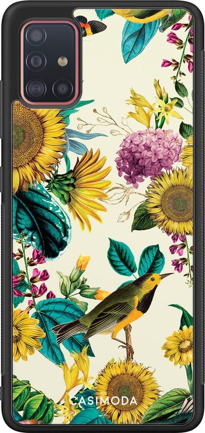 Casimoda® hoesje - Geschikt voor Samsung Galaxy A51 - Zonnebloemen / Bloemen - Zwart TPU Backcover - Bloemen - Geel