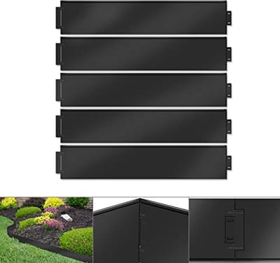 Metalen Gazonrand - Flexibele Tuinafscheiding - Tuin Vormgeven - Corrosiebestendig Gegalvaniseerd - 100x18cm 10 Stuks - Zwart