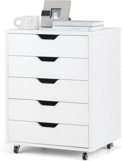 Ladekast met wieltjes - Rolcontainer archiefkast - Thuiswerk organiseren - 5 ruime laden - 48 x 395 x 655 cm