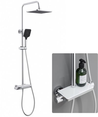 LEOHEO MAX Regendouche met Thermostaatkraan - Chroom Douchesysteem Regendouche - 3 functie Handdouche - 10 inch Douchekop