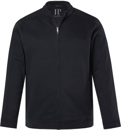 JP 1880 - Heren - sweatjack bikerjack opstaande kraag rits tot 8XL - Zwart - Maat 6XL