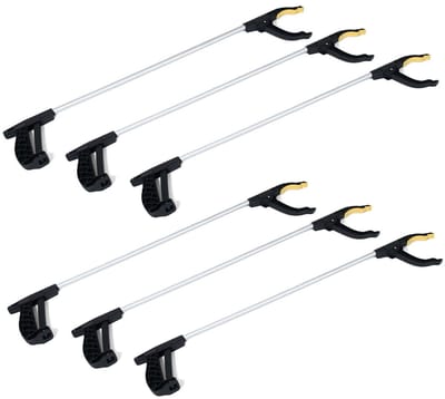 Zwerfvuilgrijper/afvalgrijper zwart/grijs - 6x - 76 cm - kunststof - Grijparmen - Vuilnisgrijpers